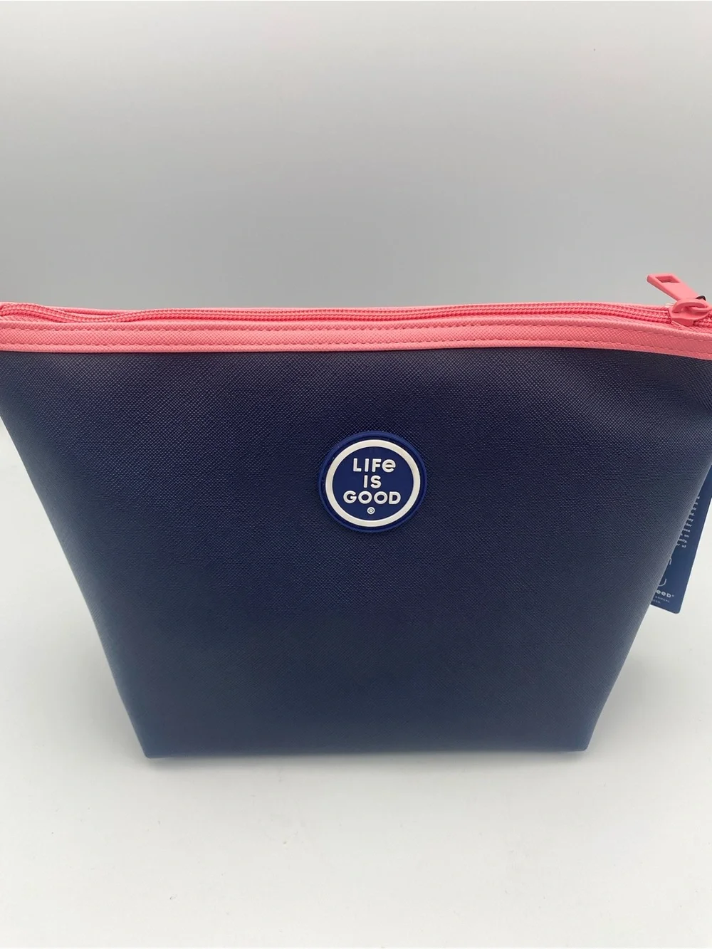 Life Is Good Navy Cosmetic Pouch with Pink Butterfly Accent